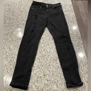 Black distressed jeans. Stretch. Size 11